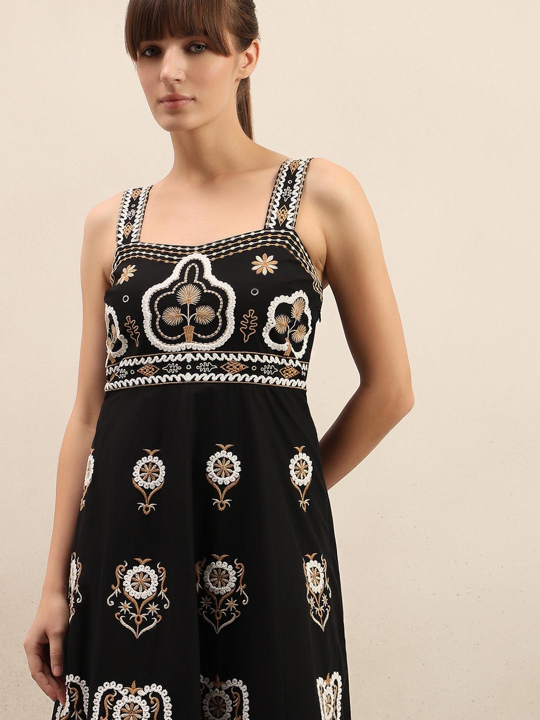 Black Embroidered Cotton Dress