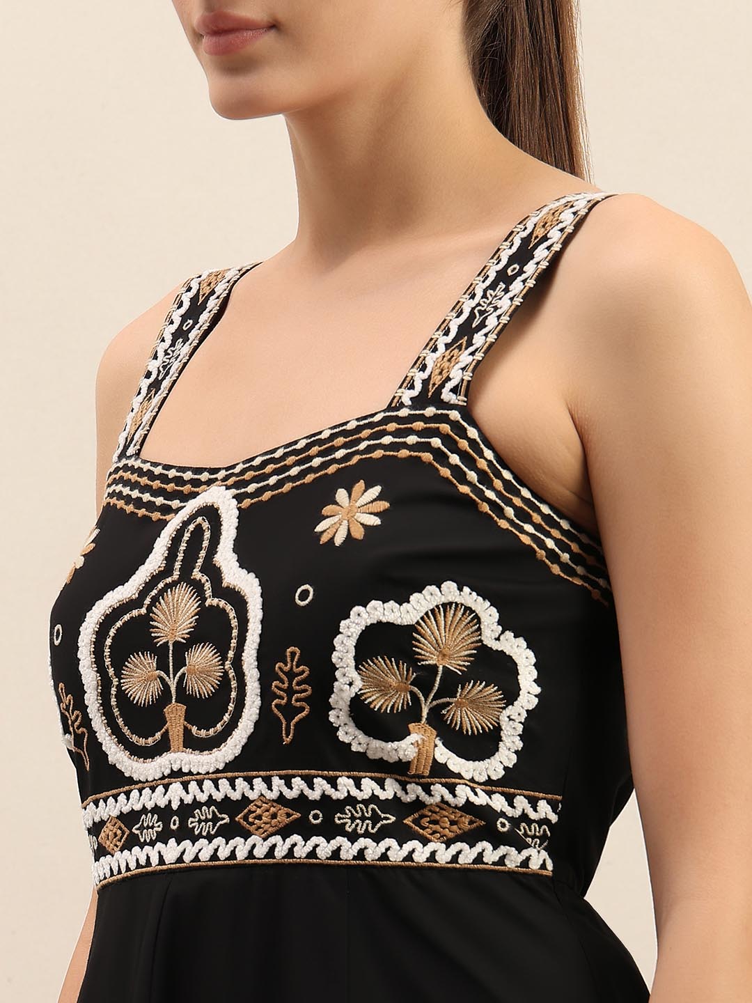 Black Embroidered Cotton Dress
