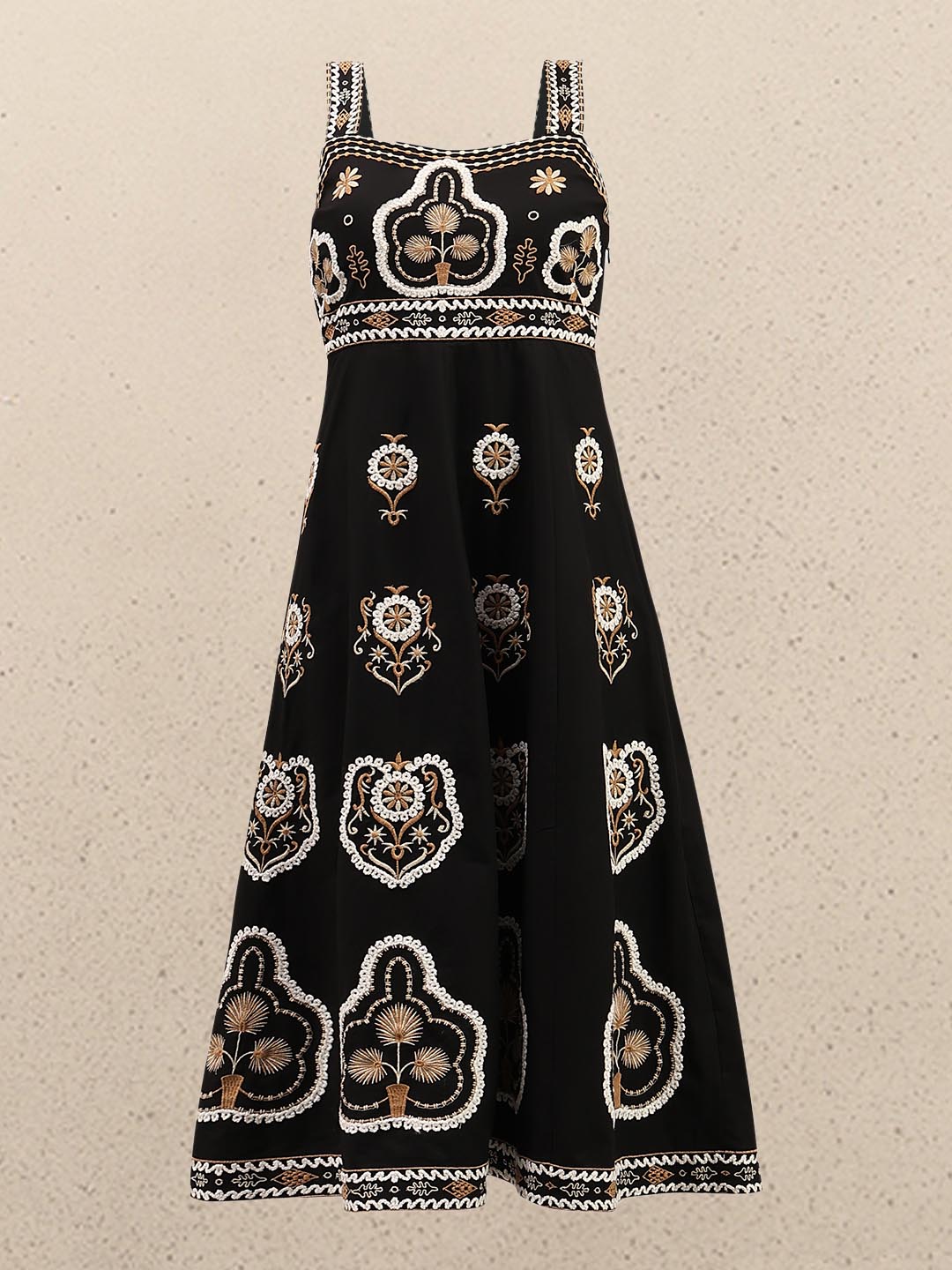 Black Embroidered Cotton Dress