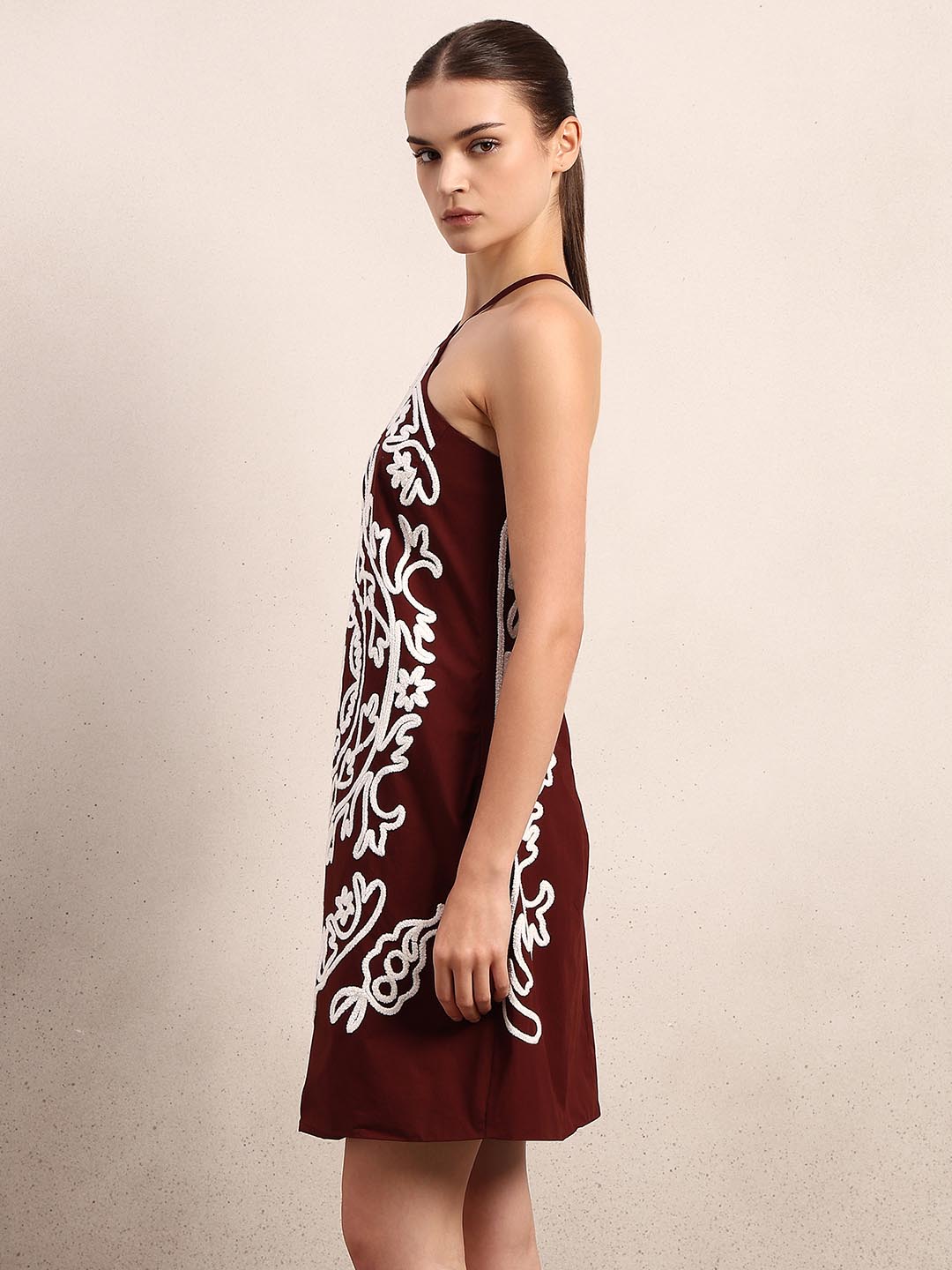 Chocolate Brown Cotton Mini Dress