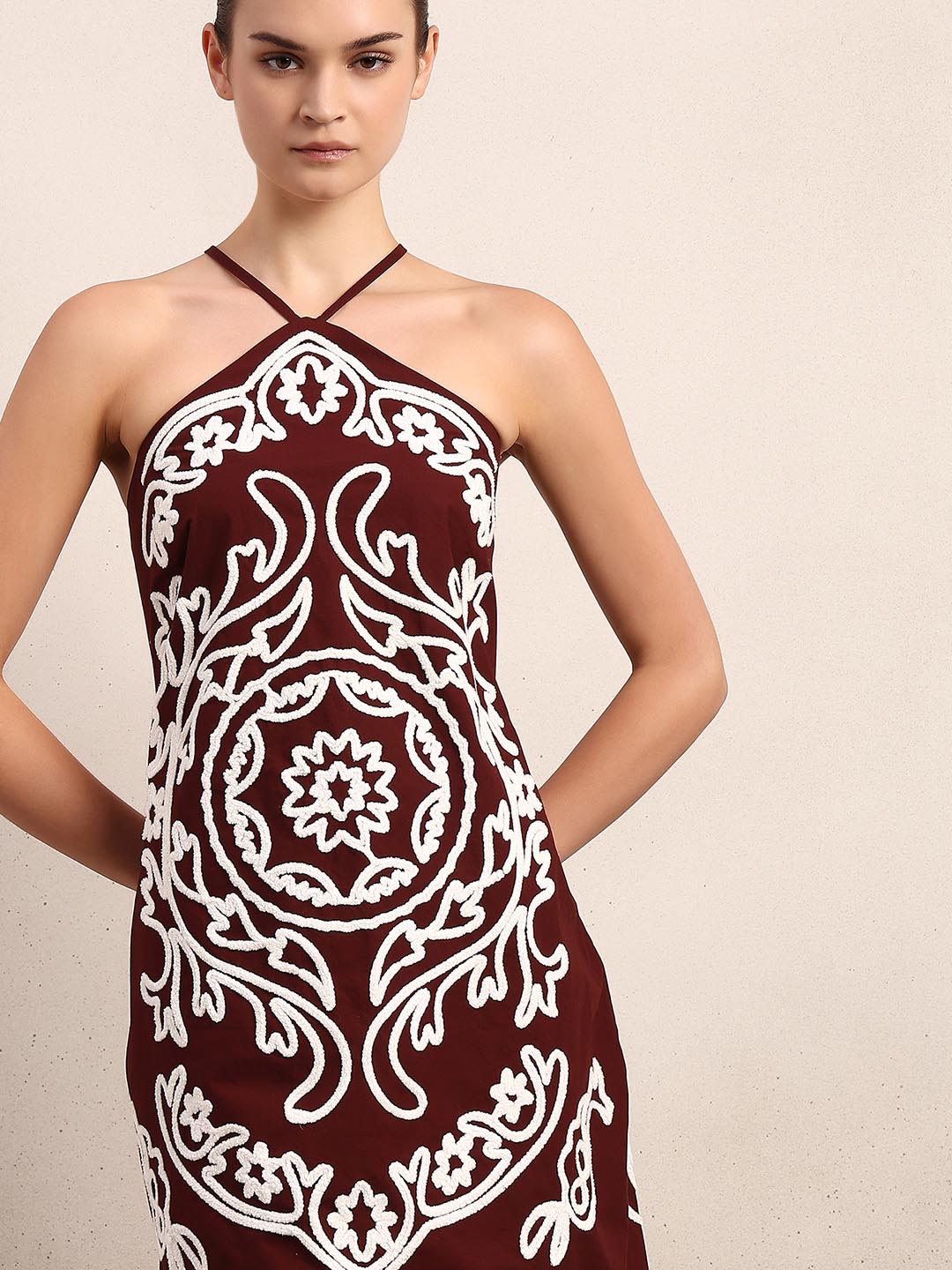 Chocolate Brown Cotton Mini Dress