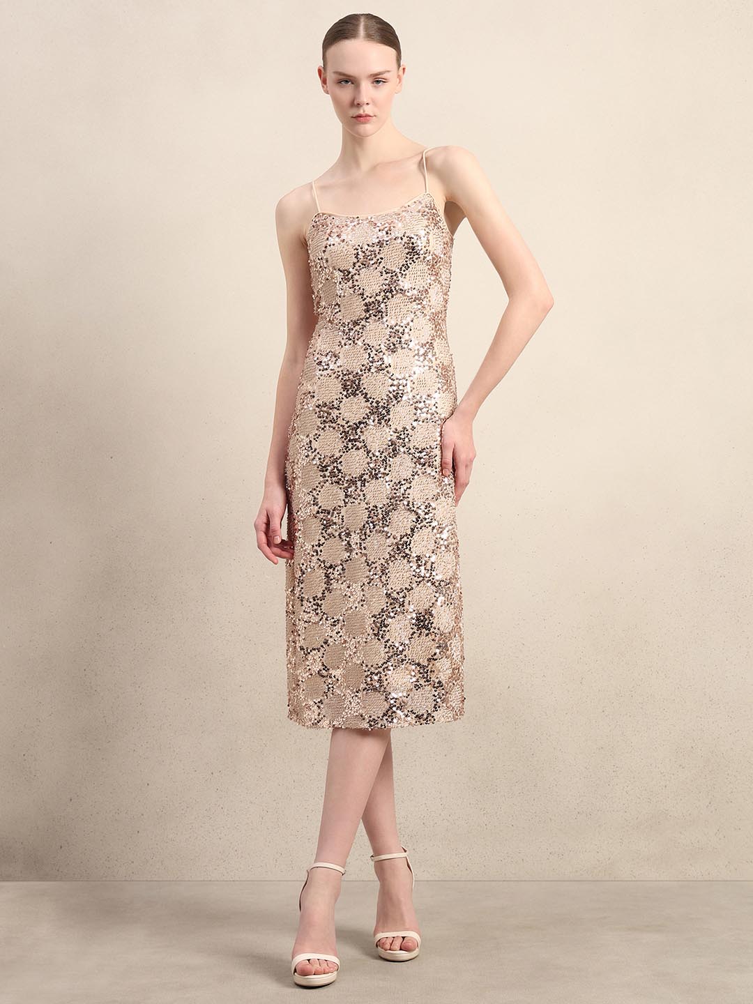 Golden Sequin Embellished Bodycon Dress