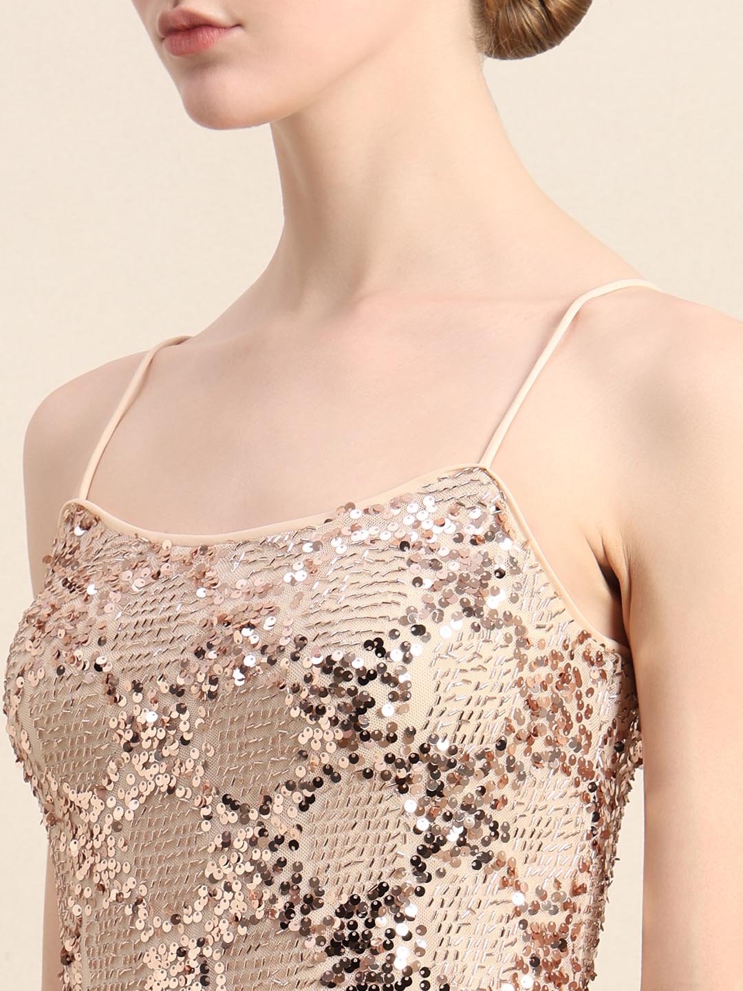 Golden Sequin Embellished Bodycon Dress