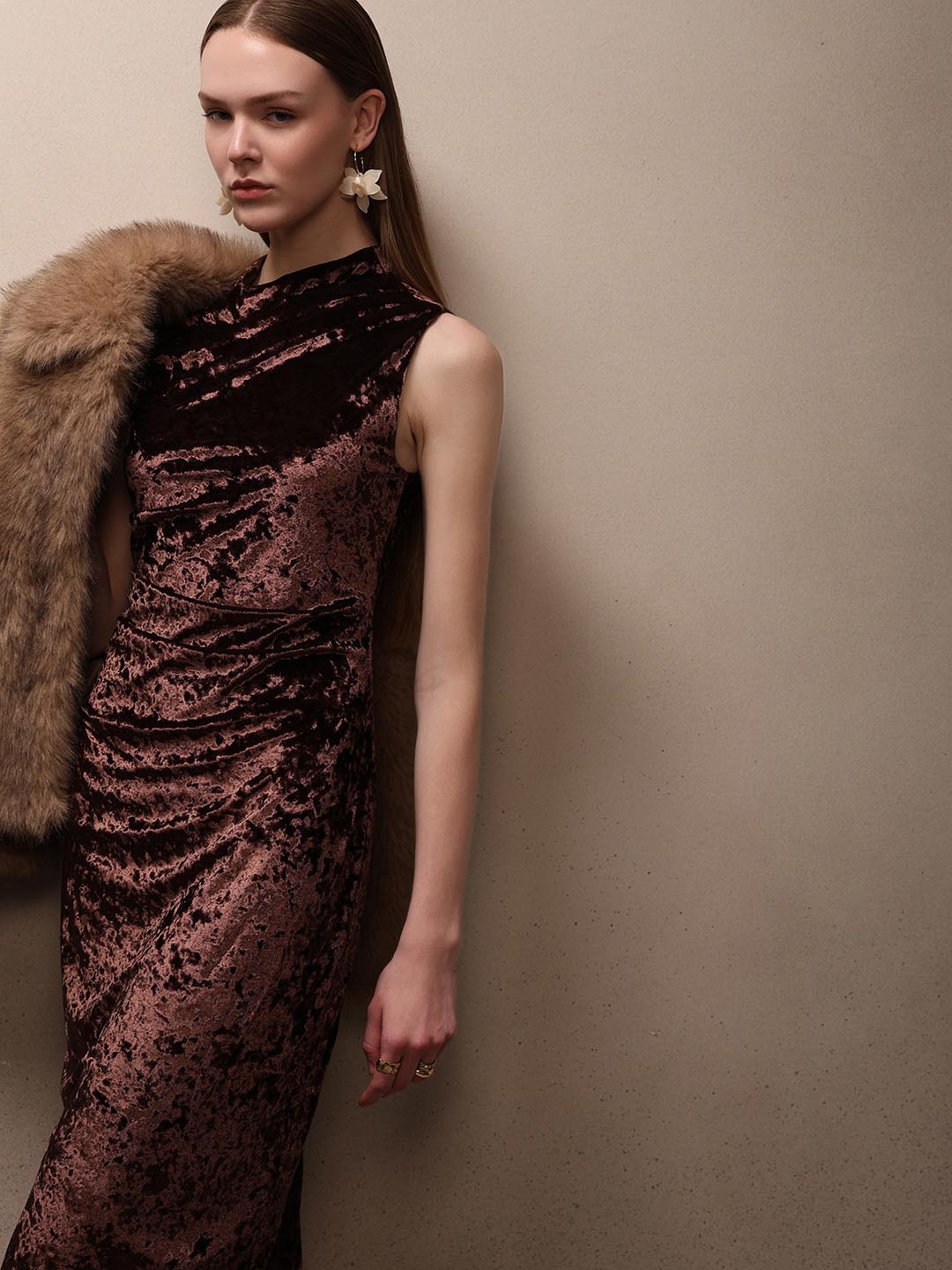 Brown Bodycon Midaxi Dress