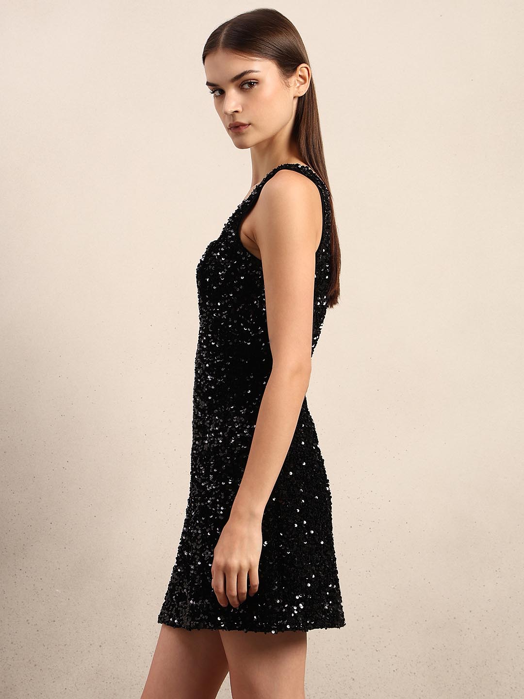 Black Sequined Embellished Mini Dress