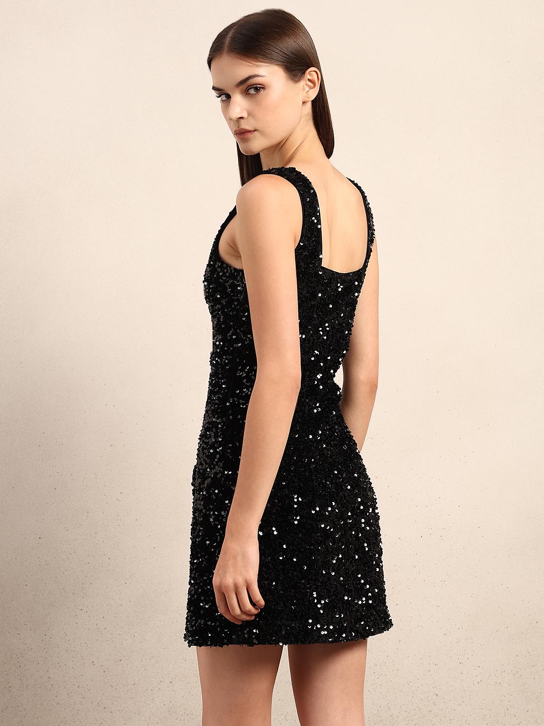 Black Sequined Embellished Mini Dress