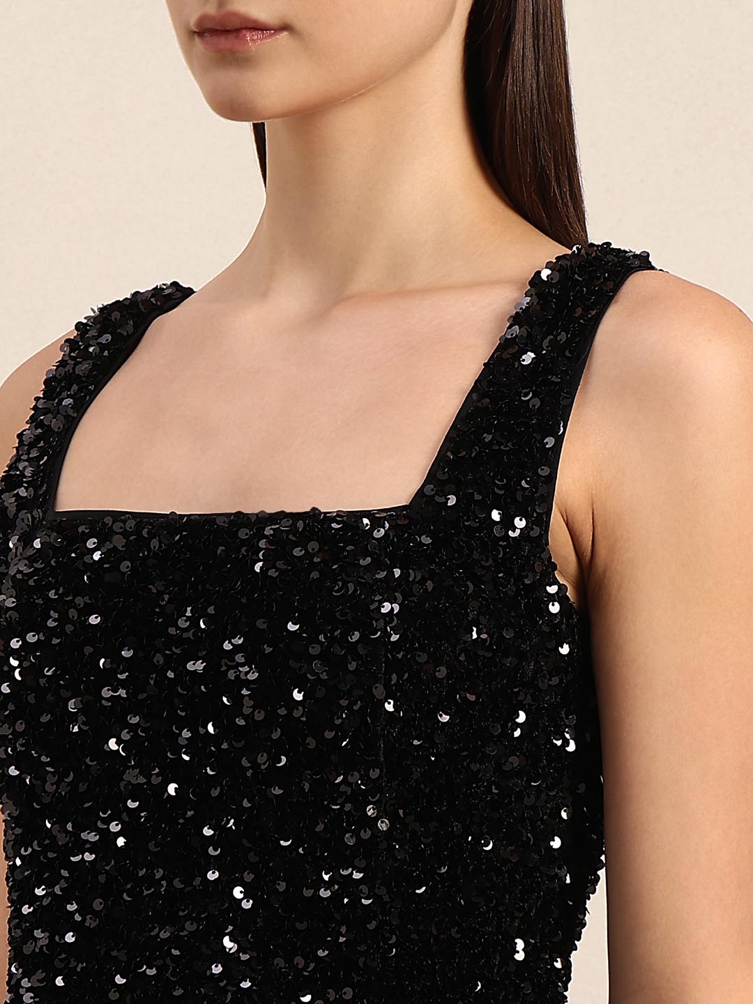Black Sequined Embellished Mini Dress