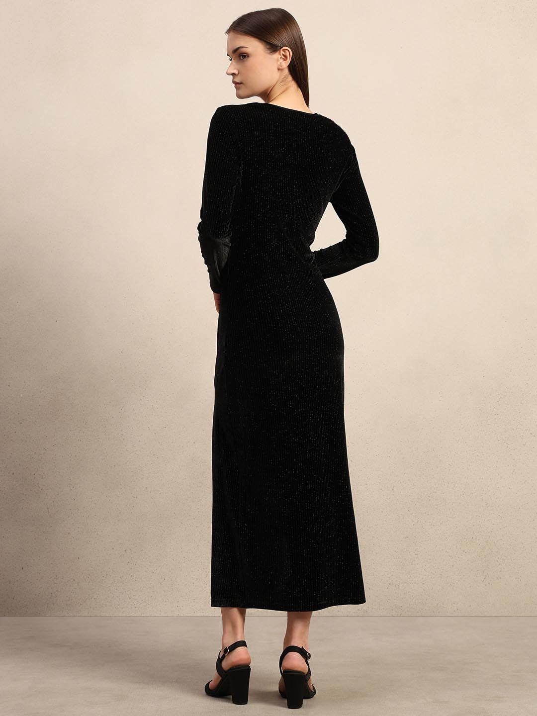 Black Shimmer V-Neck Dress