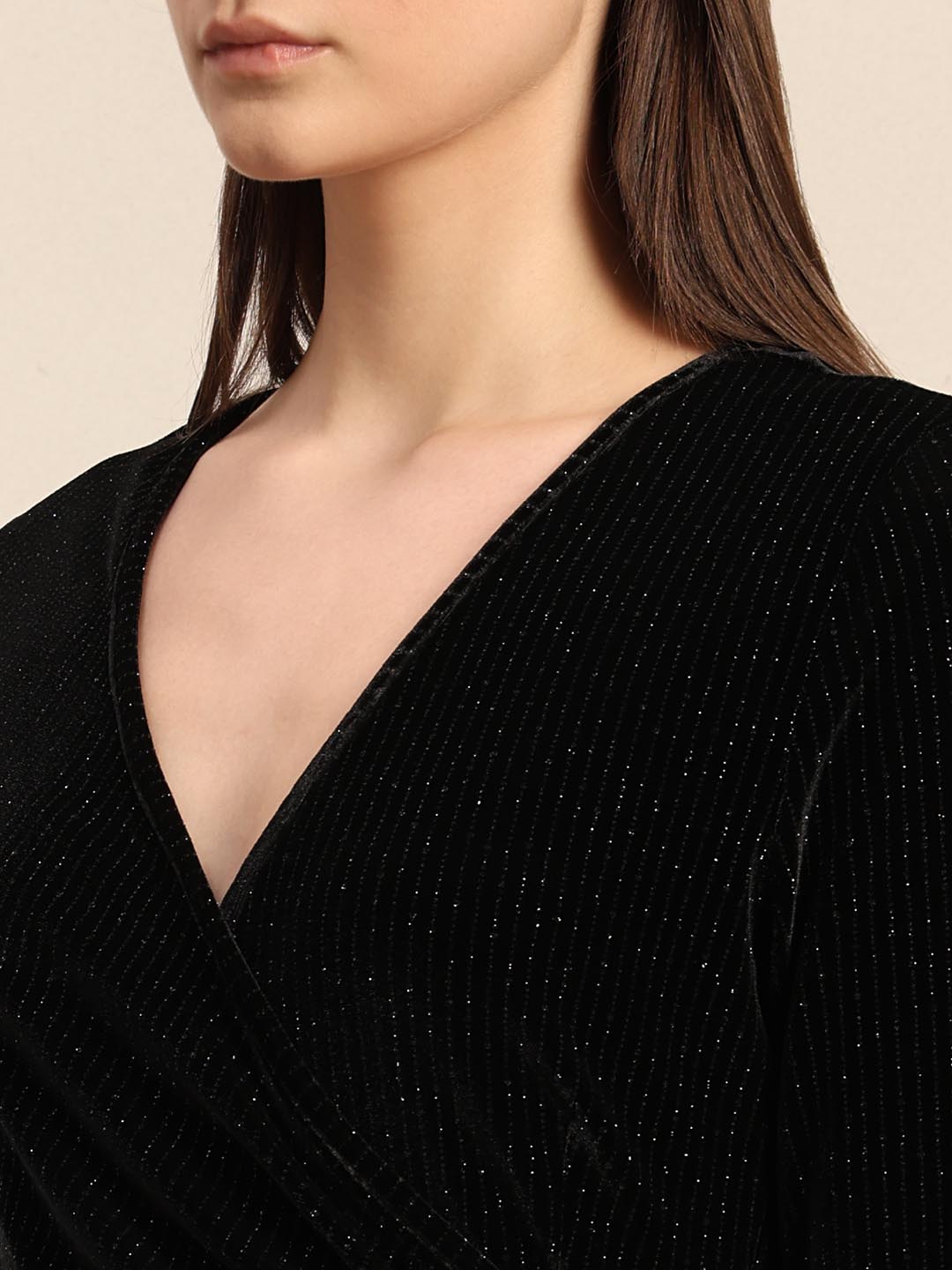 Black Shimmer V-Neck Dress