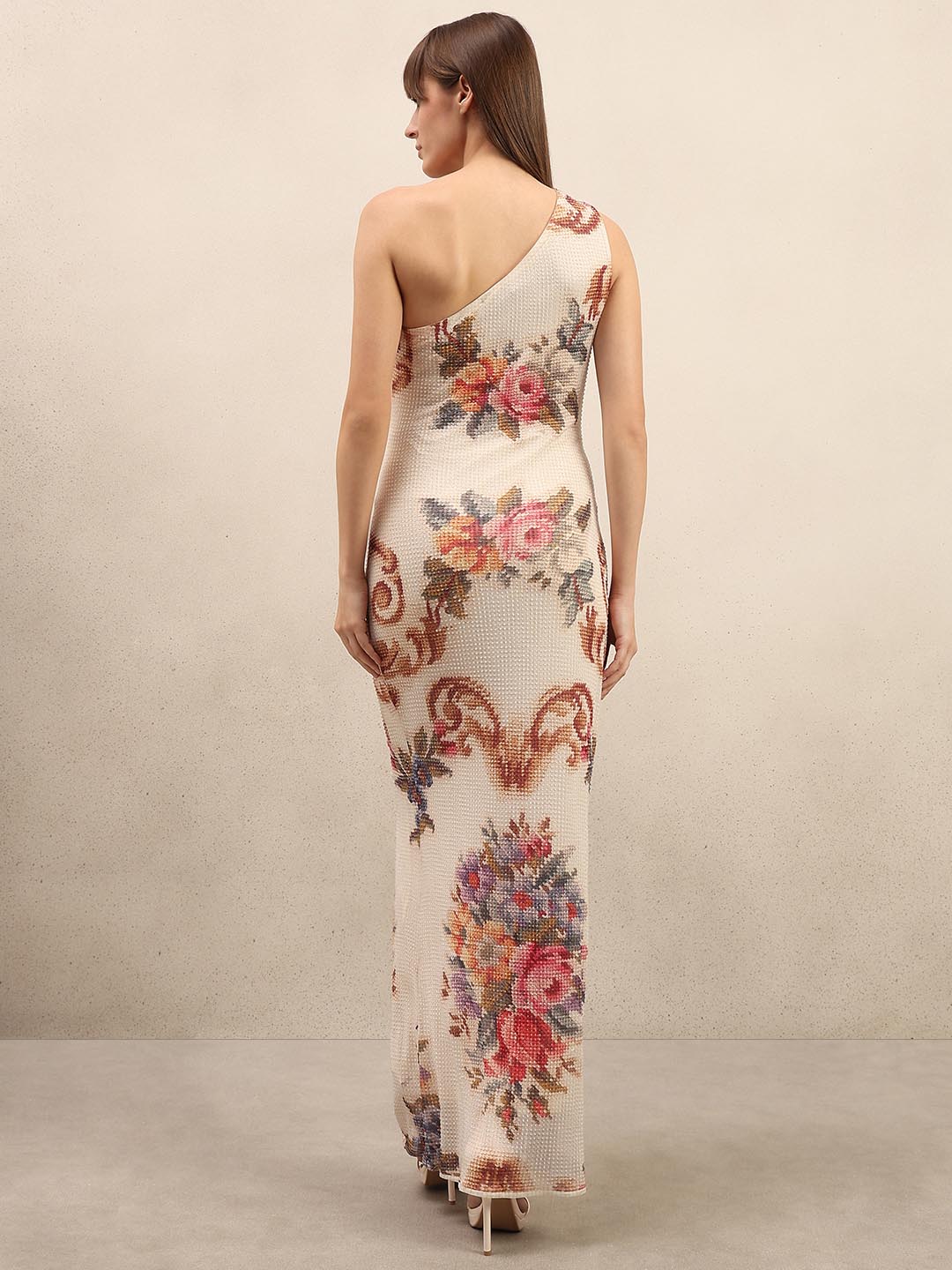 Ecru Printed Sleeveless Maxi Dress