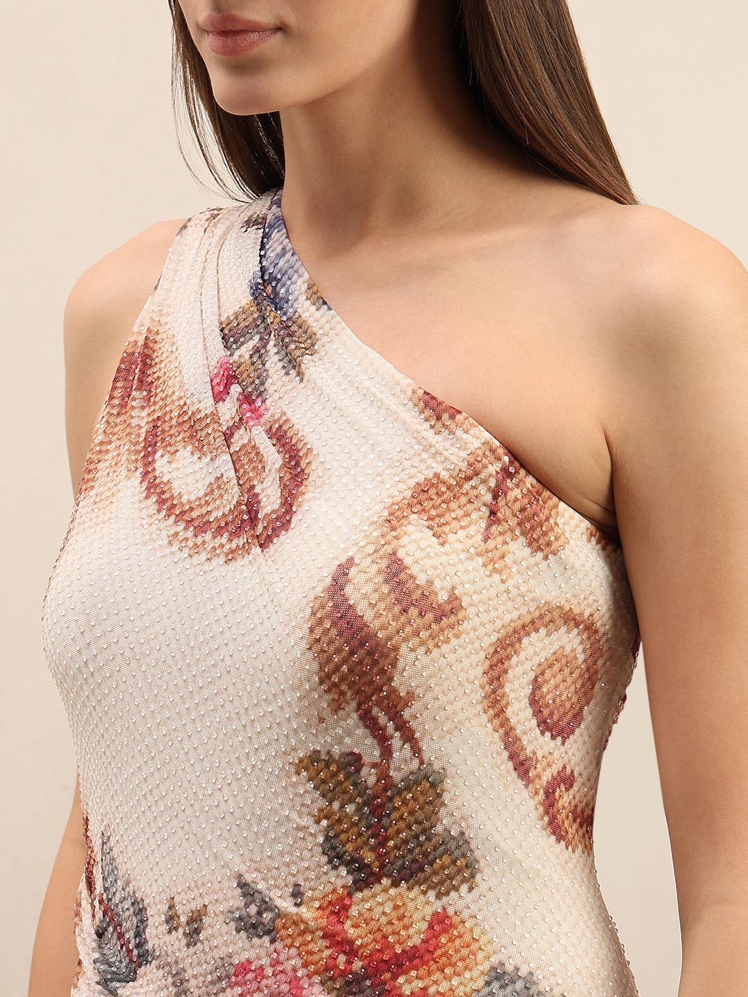 Ecru Printed Sleeveless Maxi Dress