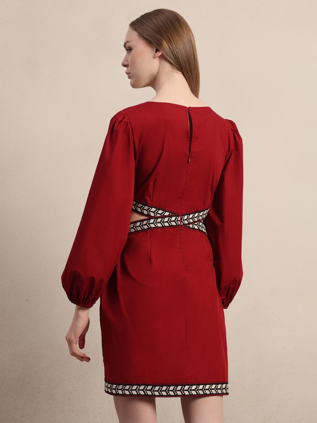 Red Puff Sleeves Mini Dress