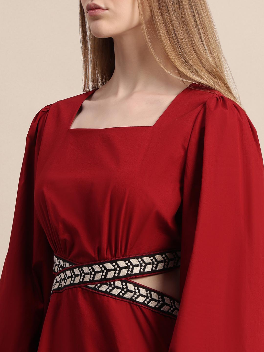 Red Puff Sleeves Mini Dress