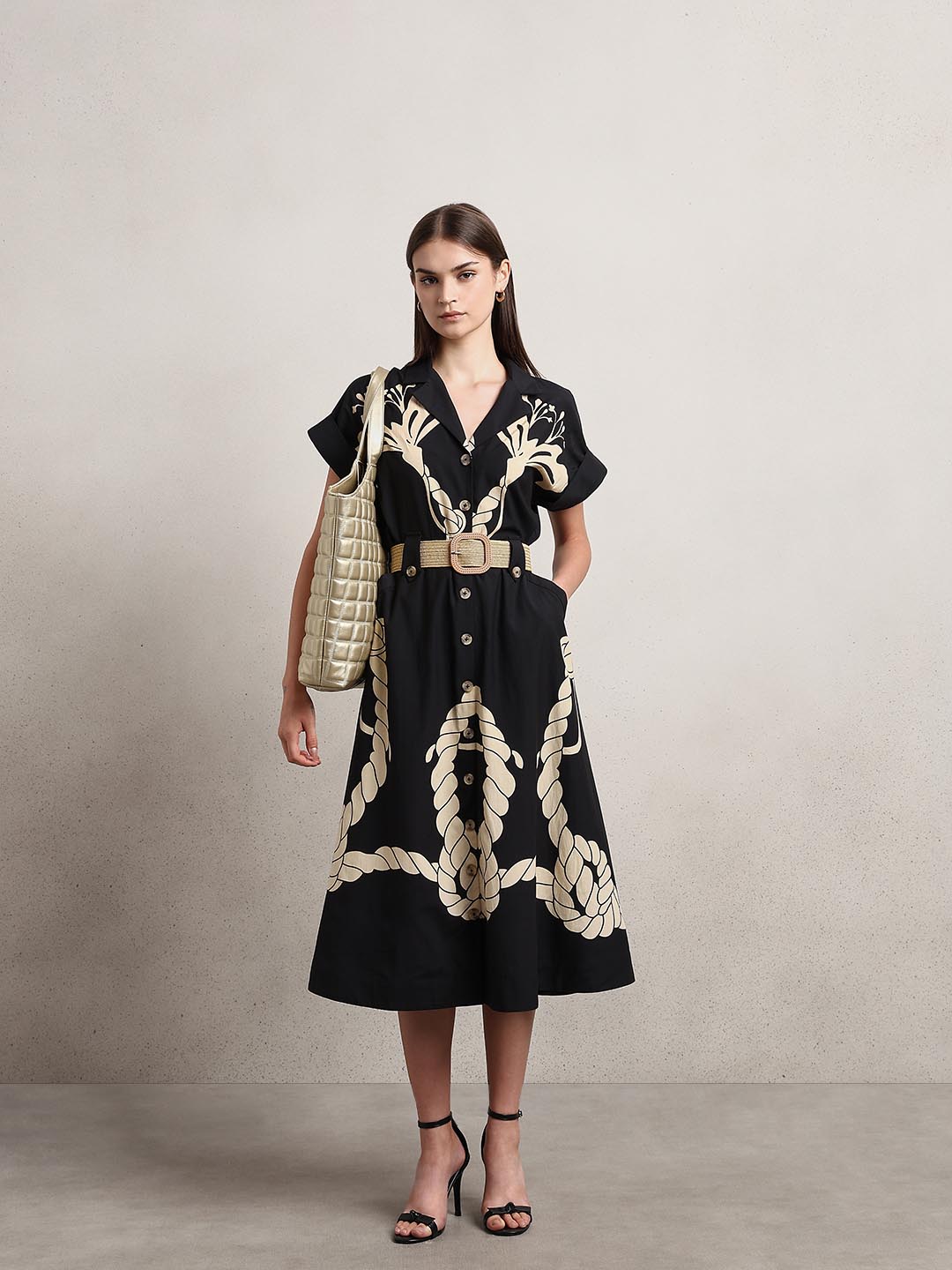 Black Printed Shirt Dress