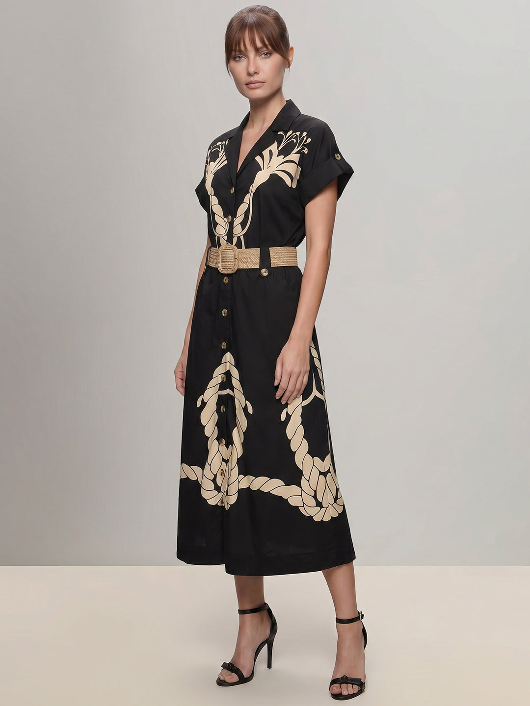 Black Printed Shirt Dress