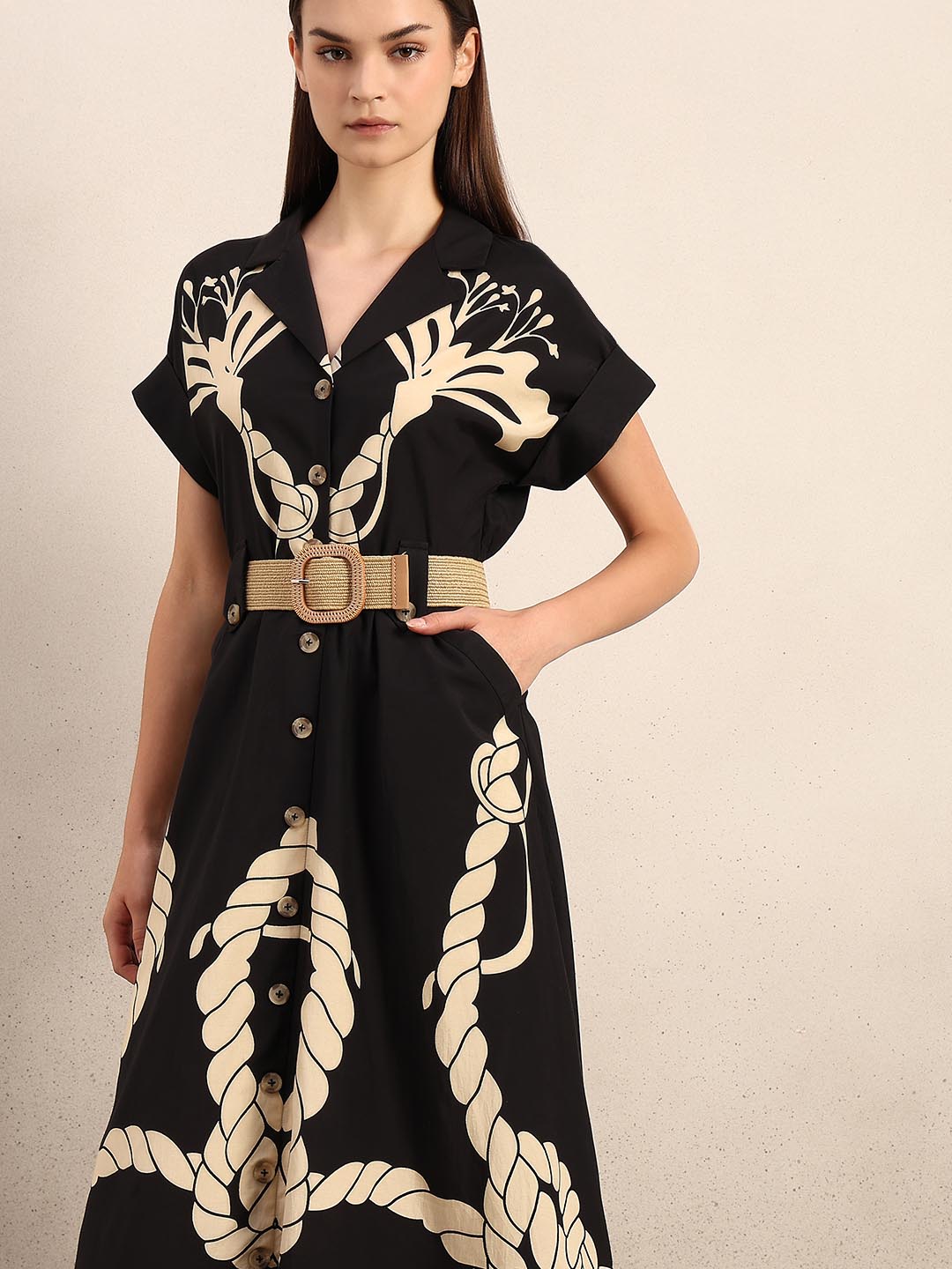 Black Printed Shirt Dress