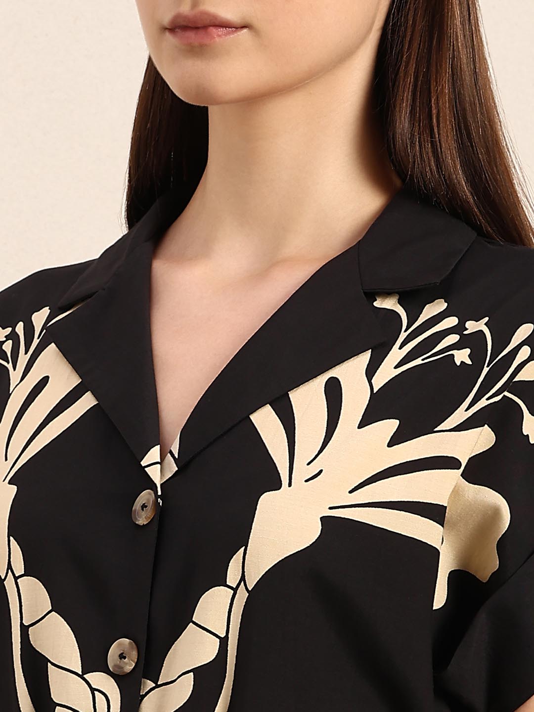 Black Printed Shirt Dress