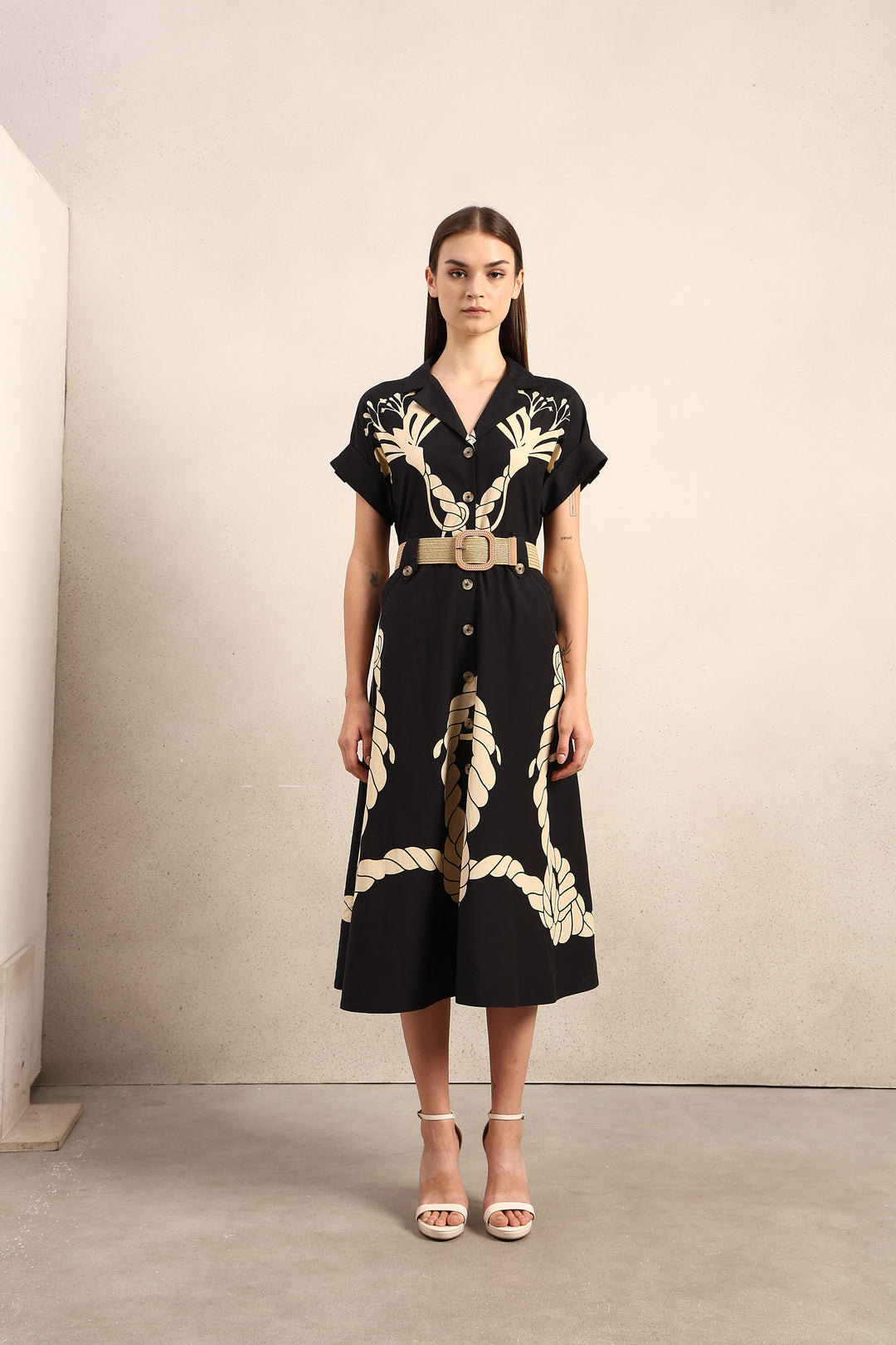 Black Printed Shirt Dress