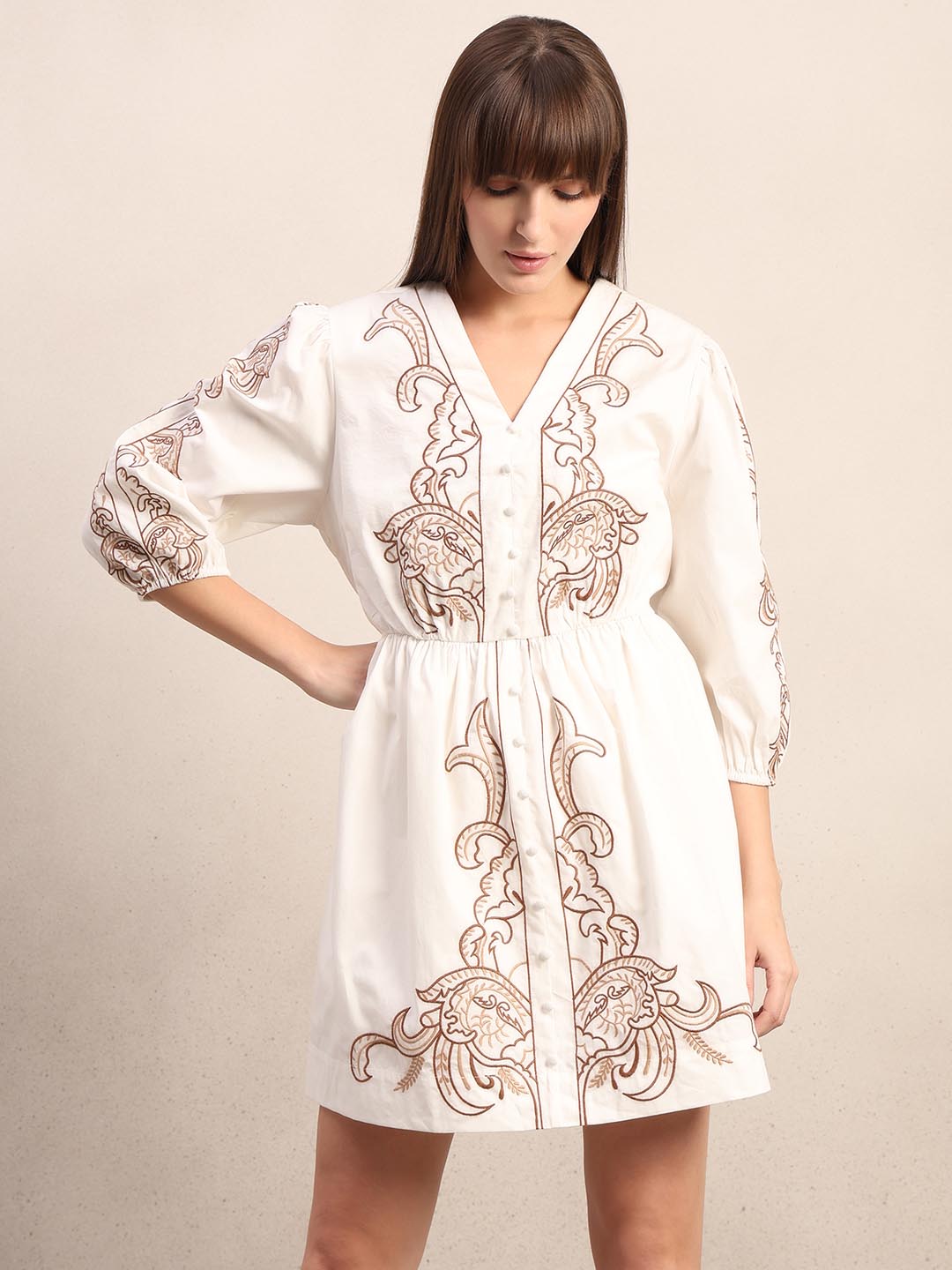 White Embroidered Cotton Dress