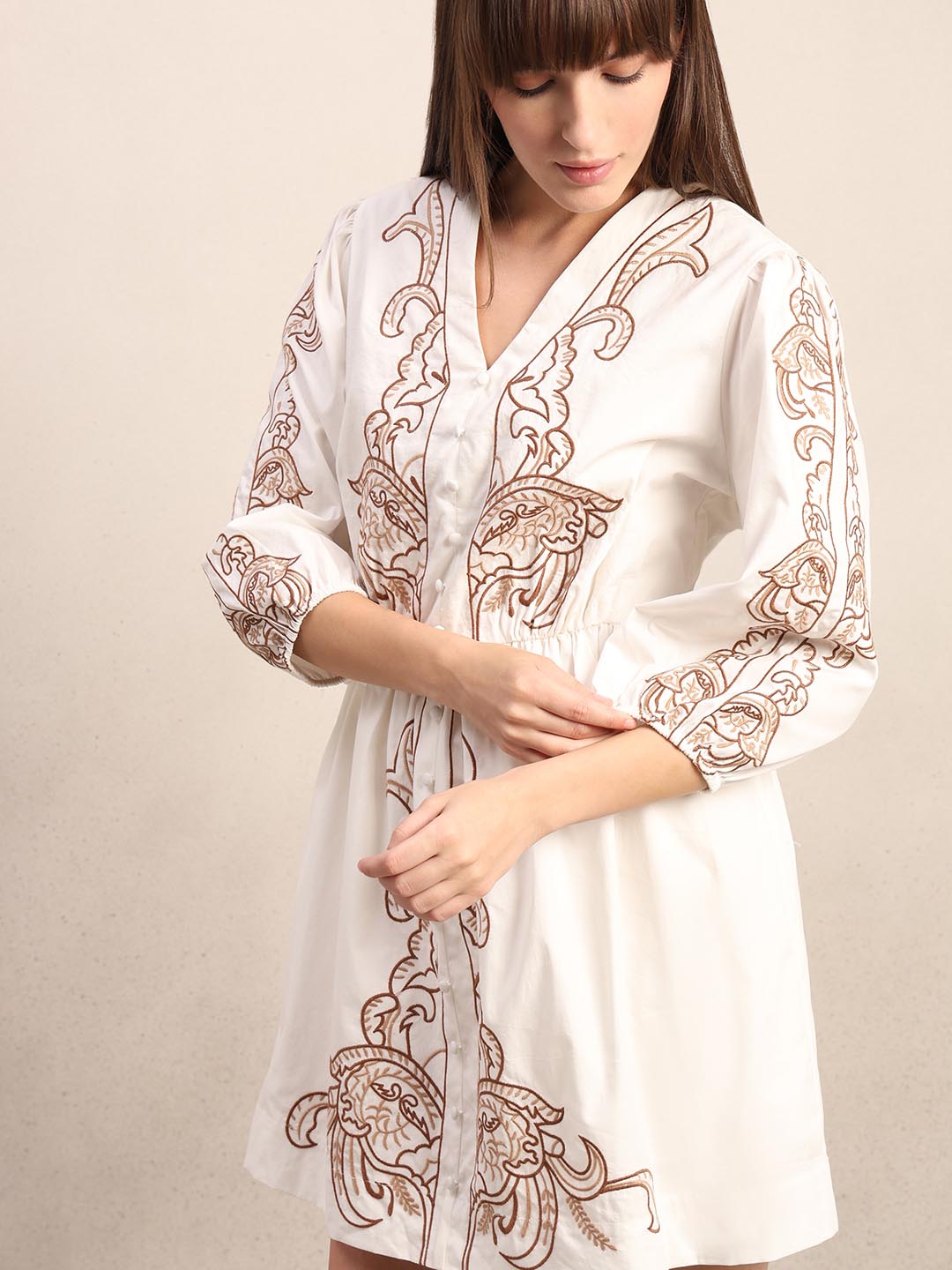 White Embroidered Cotton Dress