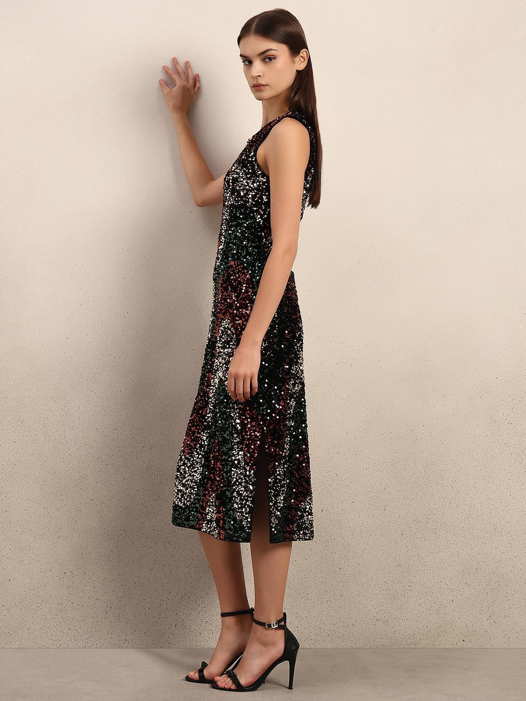 Multi-Colour Sequined Midi Dress