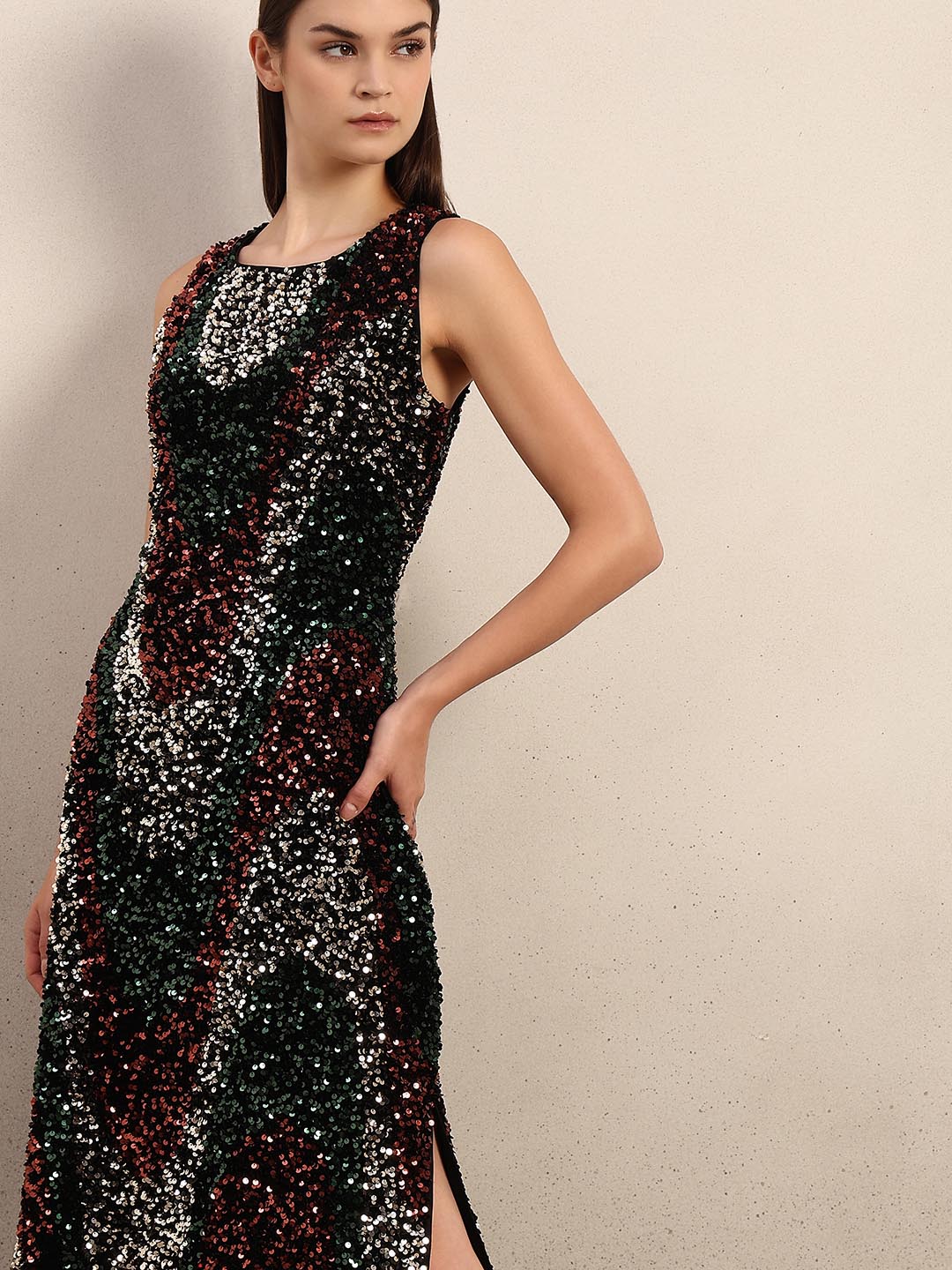 Multi-Colour Sequined Midi Dress