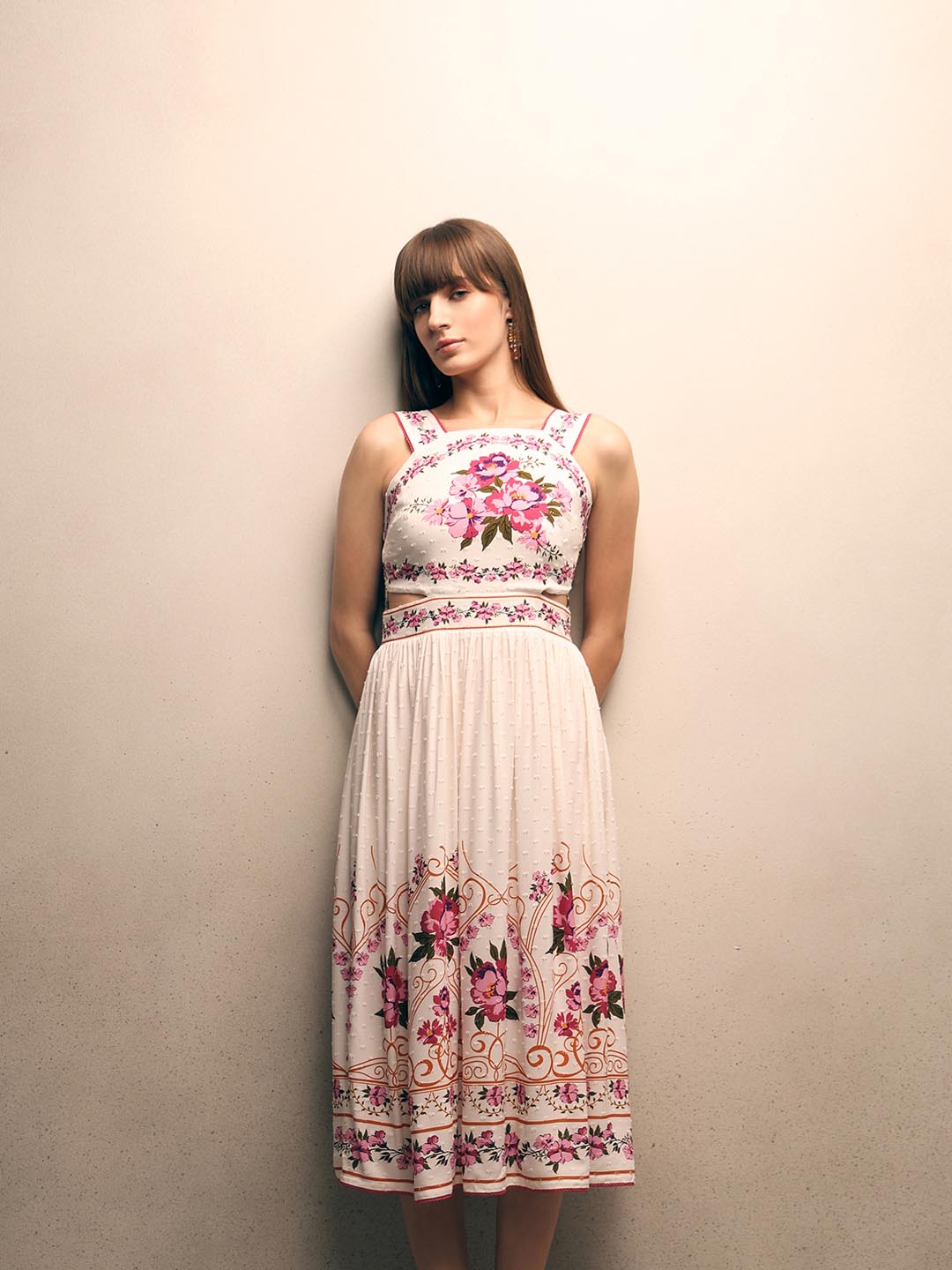 White Floral Midi Dress