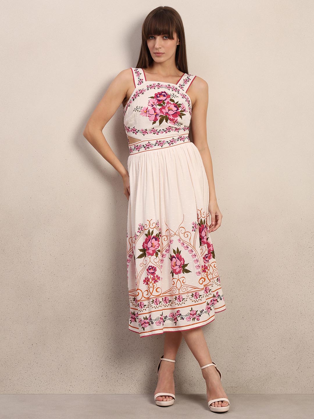 White Floral Midi Dress