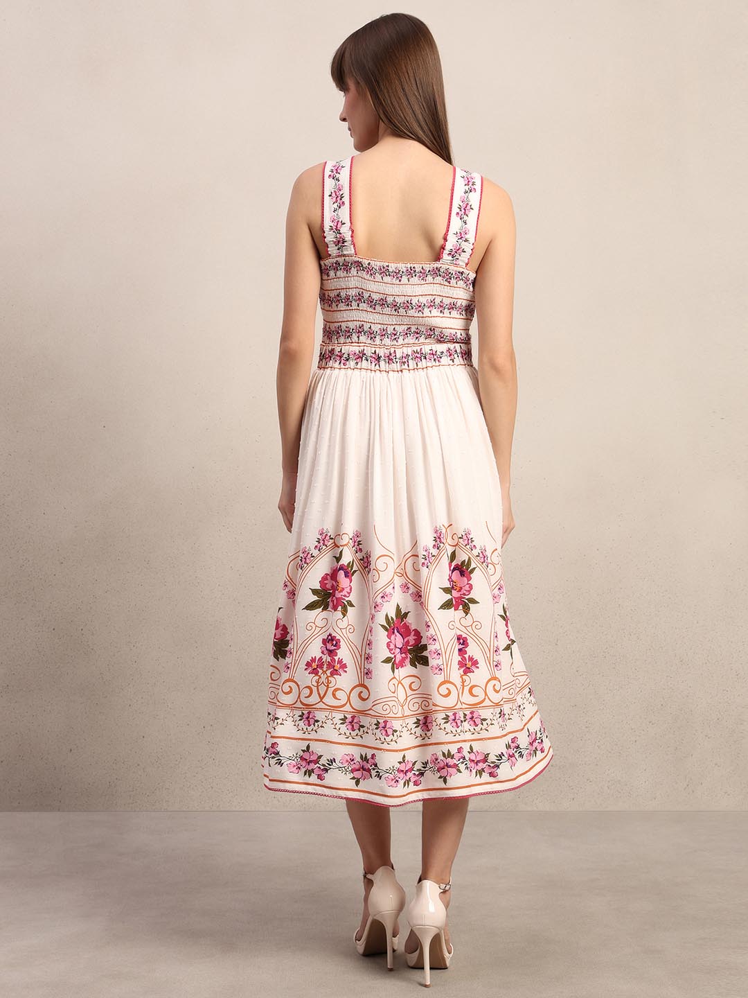 White Floral Midi Dress