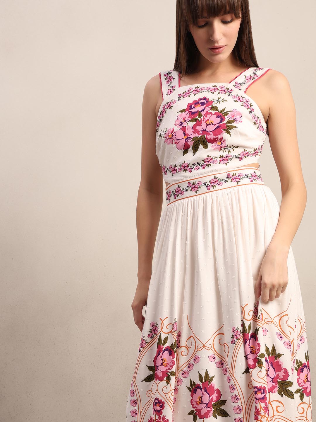 White Floral Midi Dress