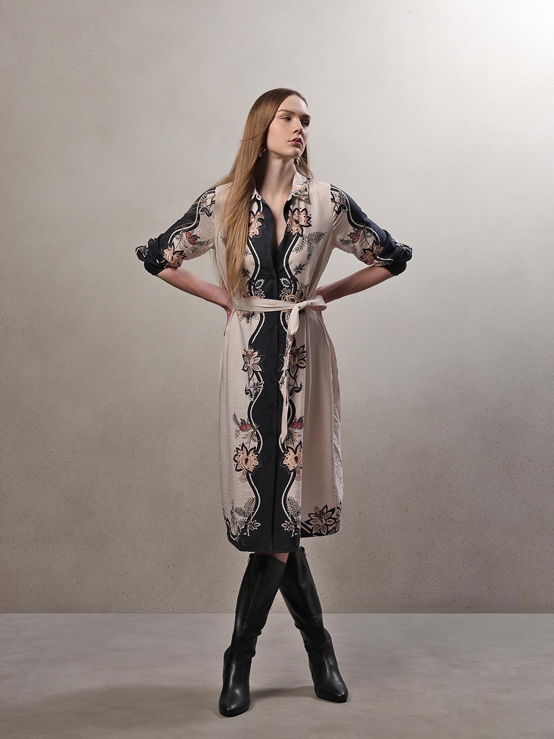 Black Printed Shirt Dress