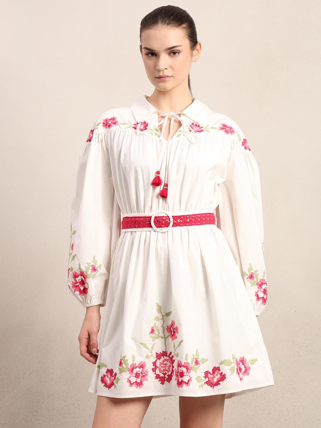 White Floral Mini Dress