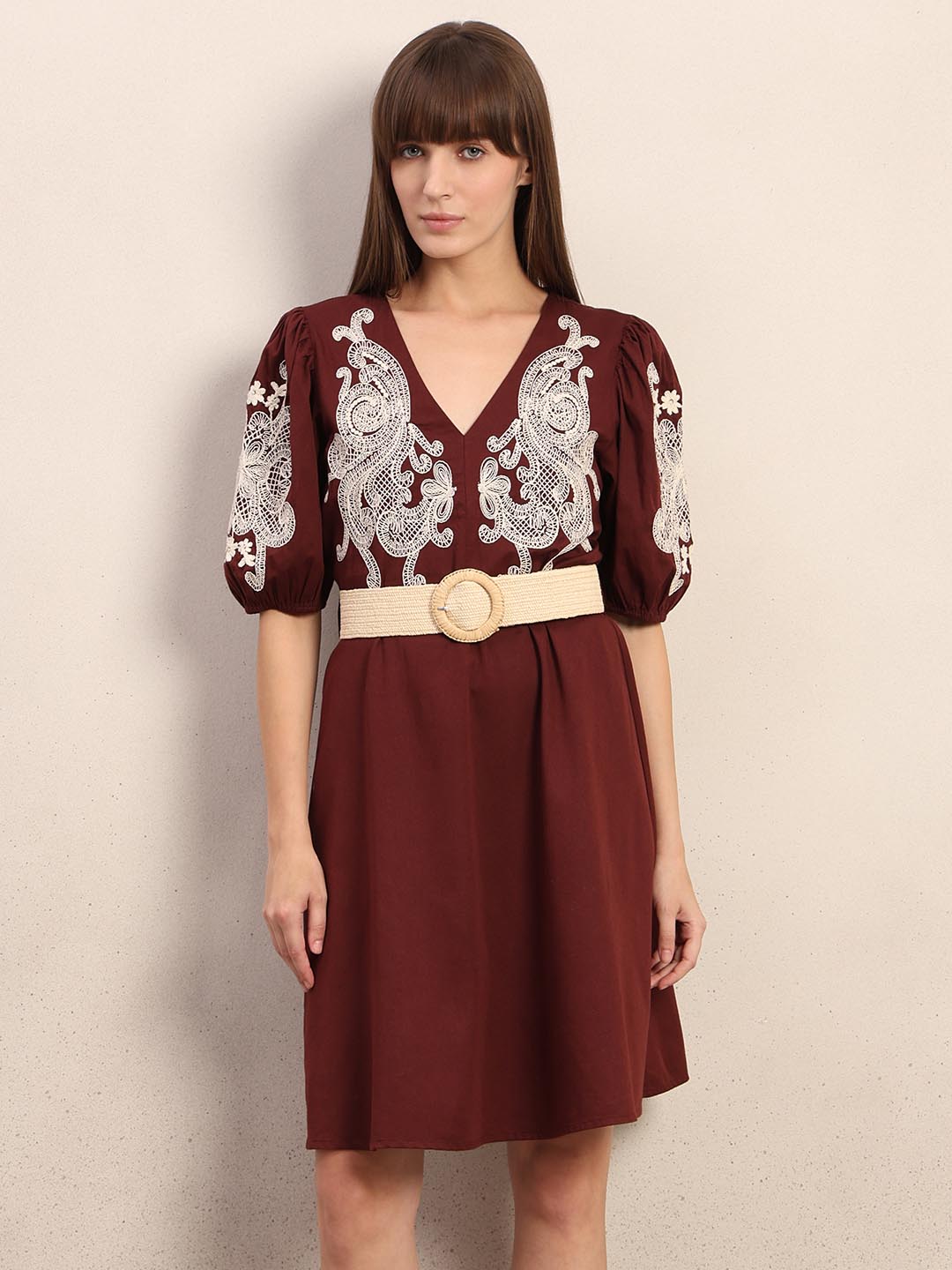 Chocolate Brown Embroidered Dress