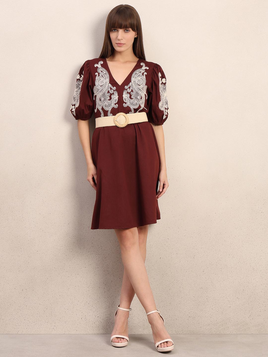 Chocolate Brown Embroidered Dress