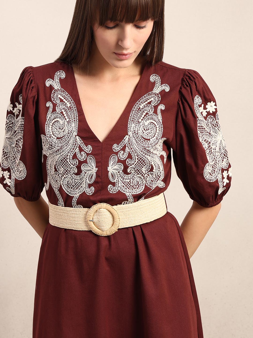 Chocolate Brown Embroidered Dress