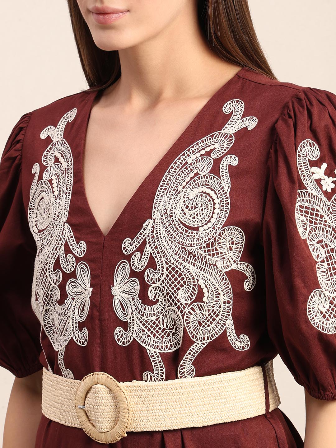 Chocolate Brown Embroidered Dress
