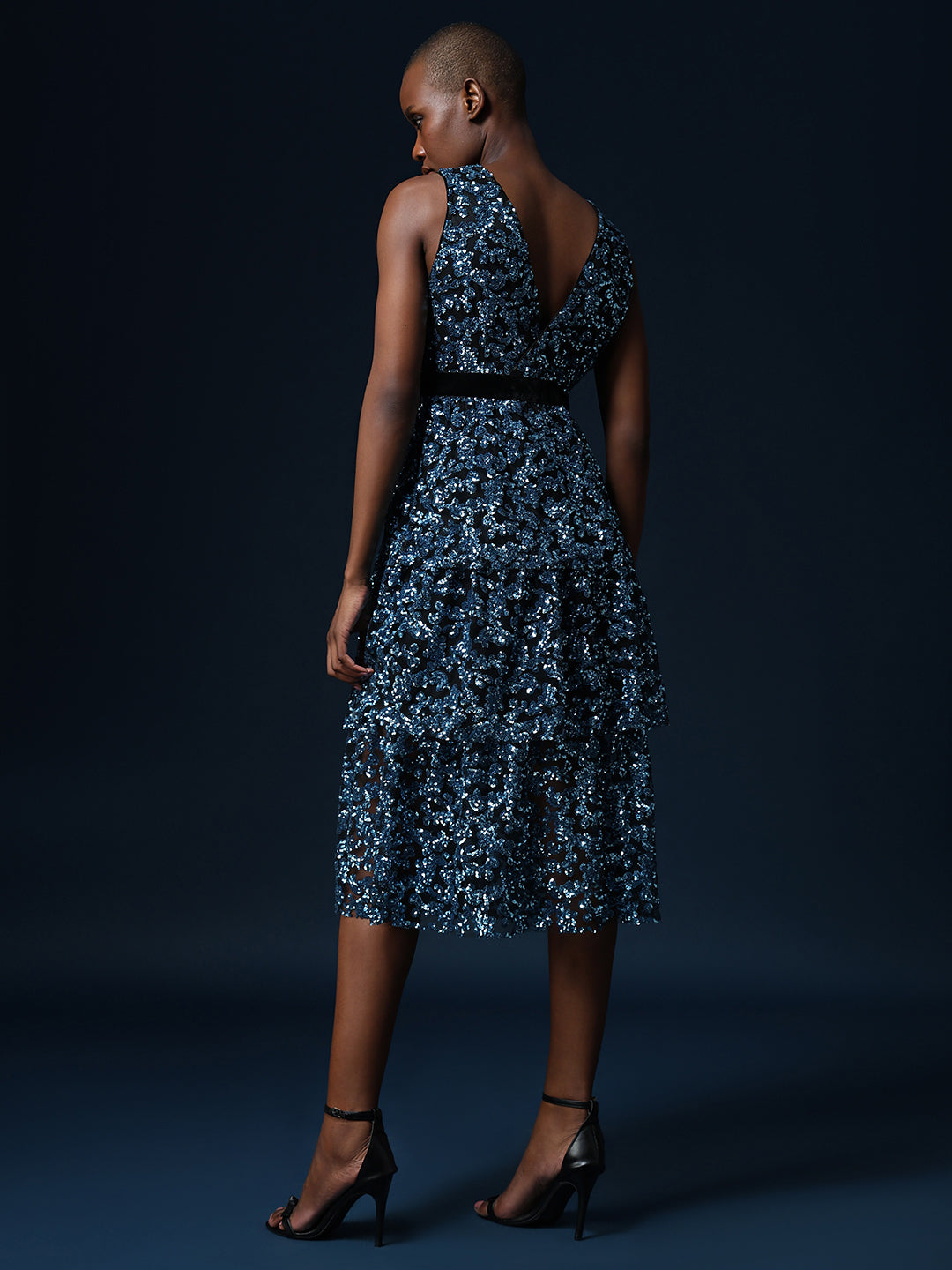 Marquee Sequined Tiered Midi Dress