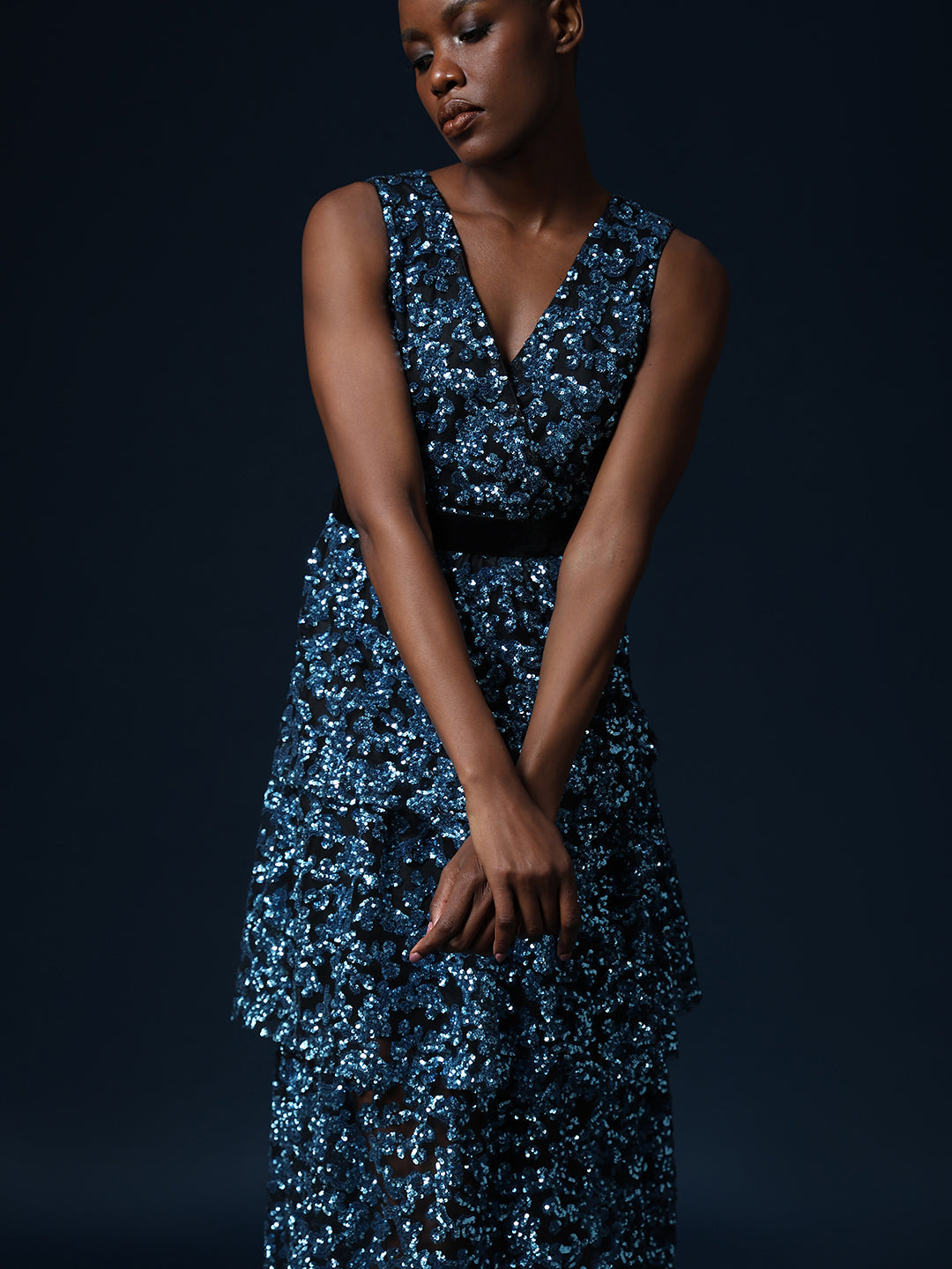 Marquee Sequined Tiered Midi Dress