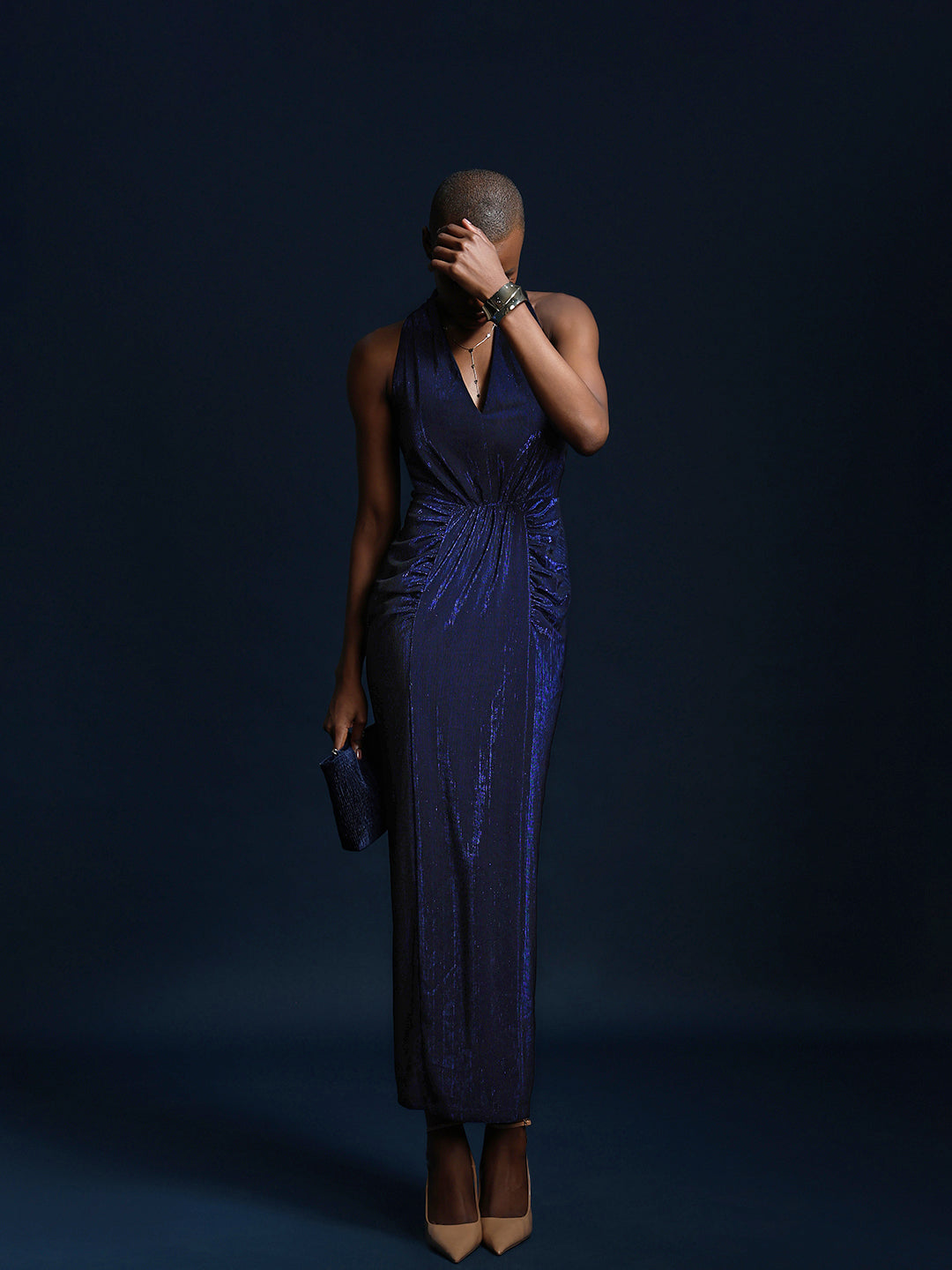 Marquee Ruched Halter Neck Dress