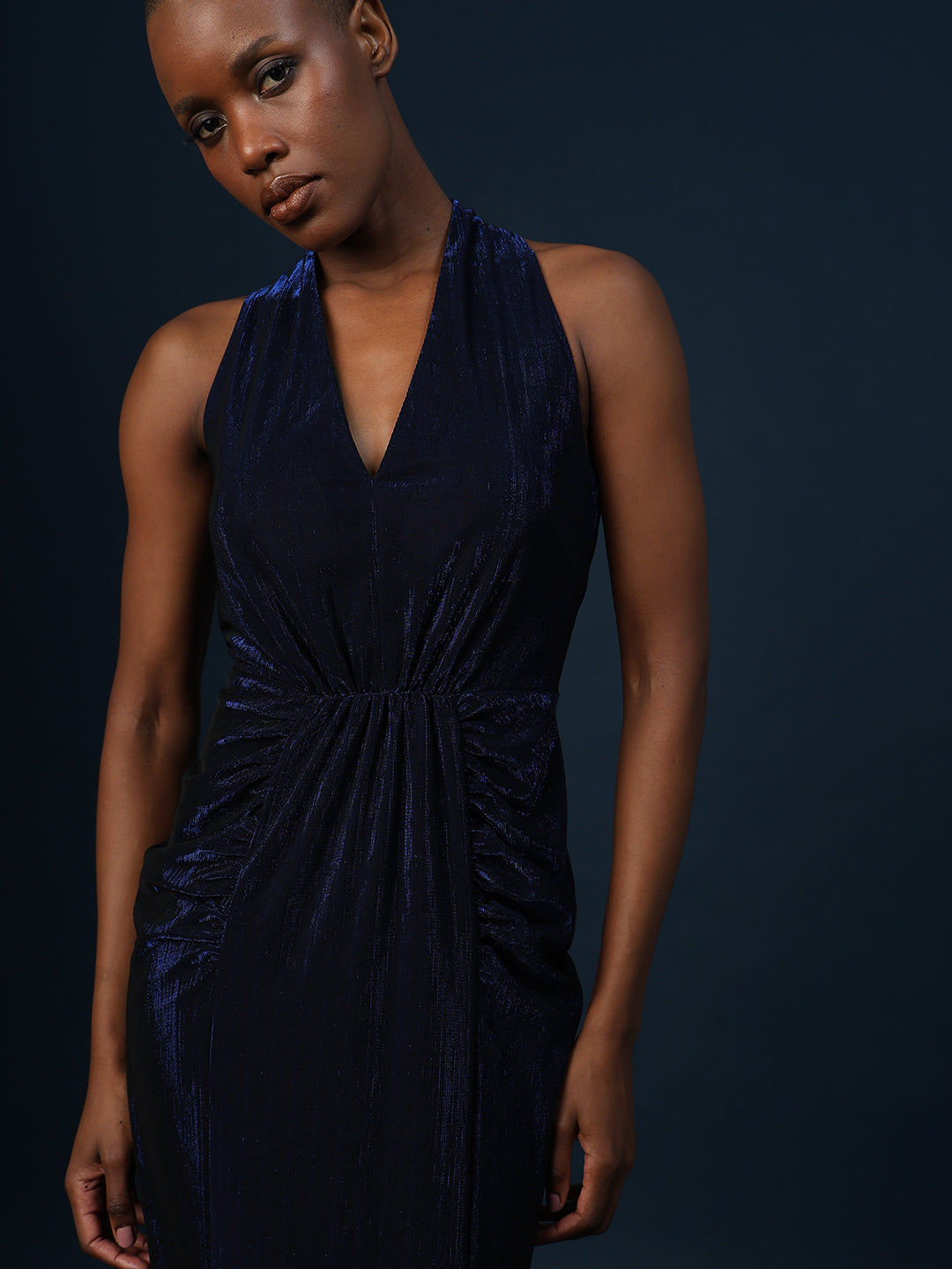 Marquee Ruched Halter Neck Dress