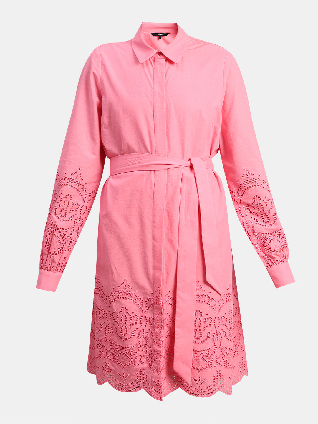 Embroidered Belted Shirt Dress