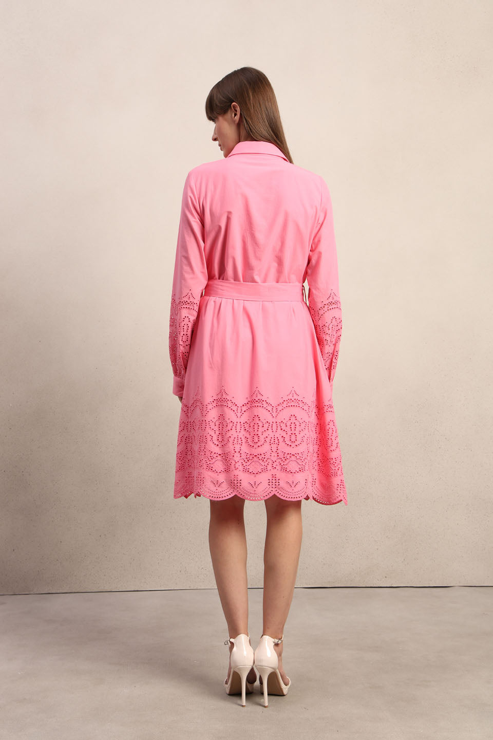 Embroidered Belted Shirt Dress