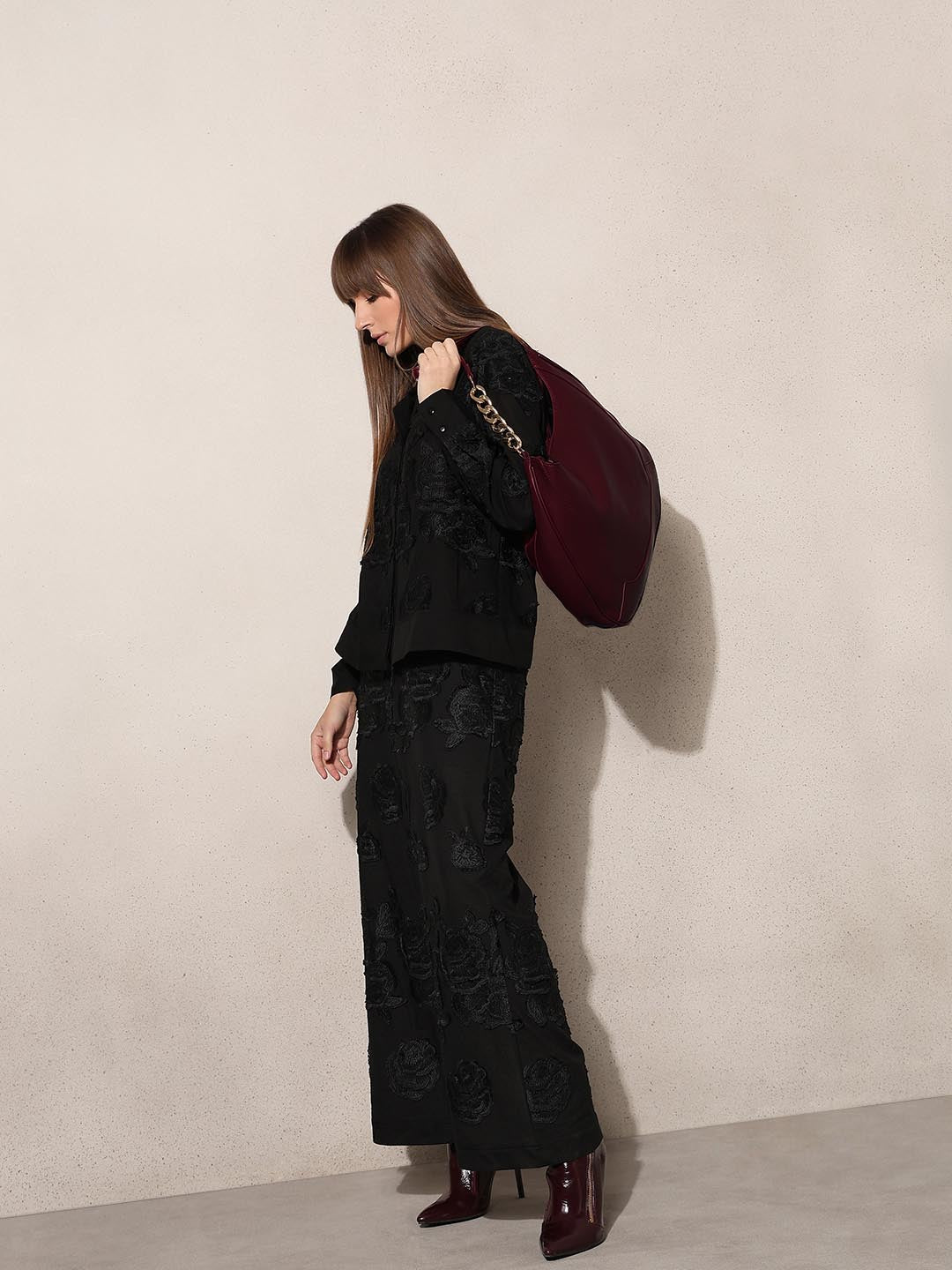 Black Floral Embroidered Pants