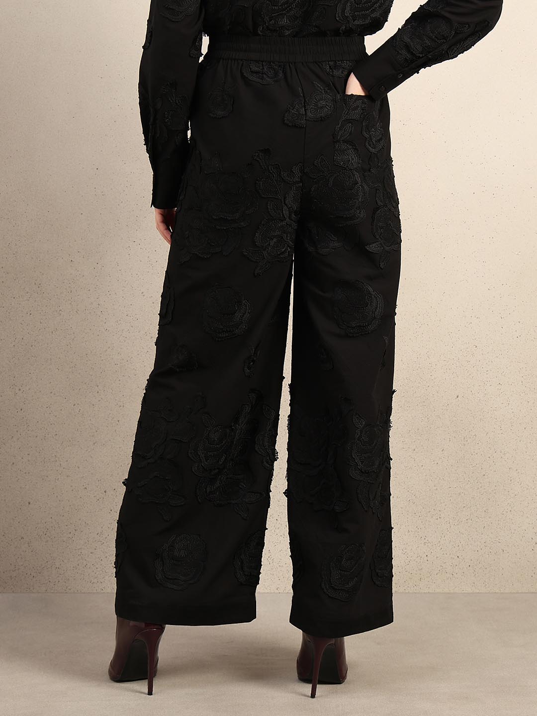 Black Floral Embroidered Pants