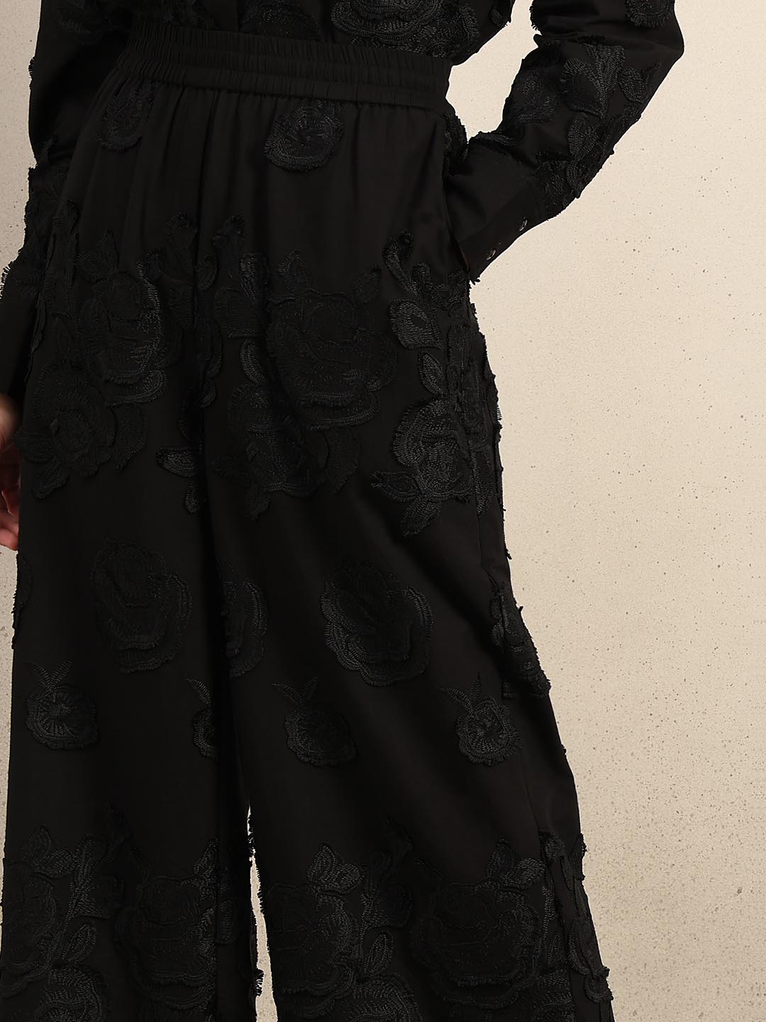 Black Floral Embroidered Pants