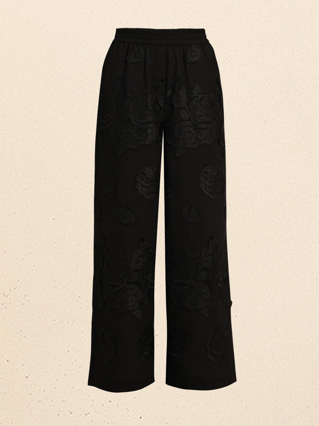 Black Floral Embroidered Pants