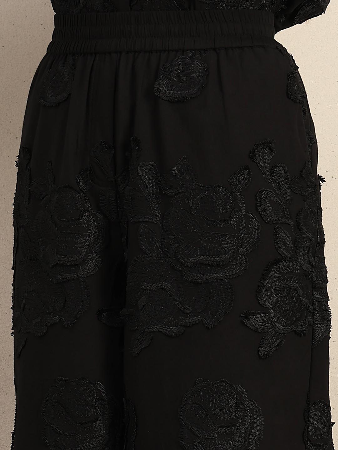 Black Floral Embroidered Pants
