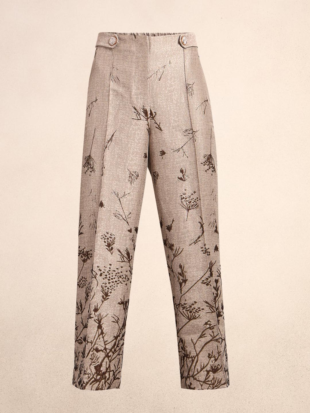 Beige Printed Straight Fit Pants