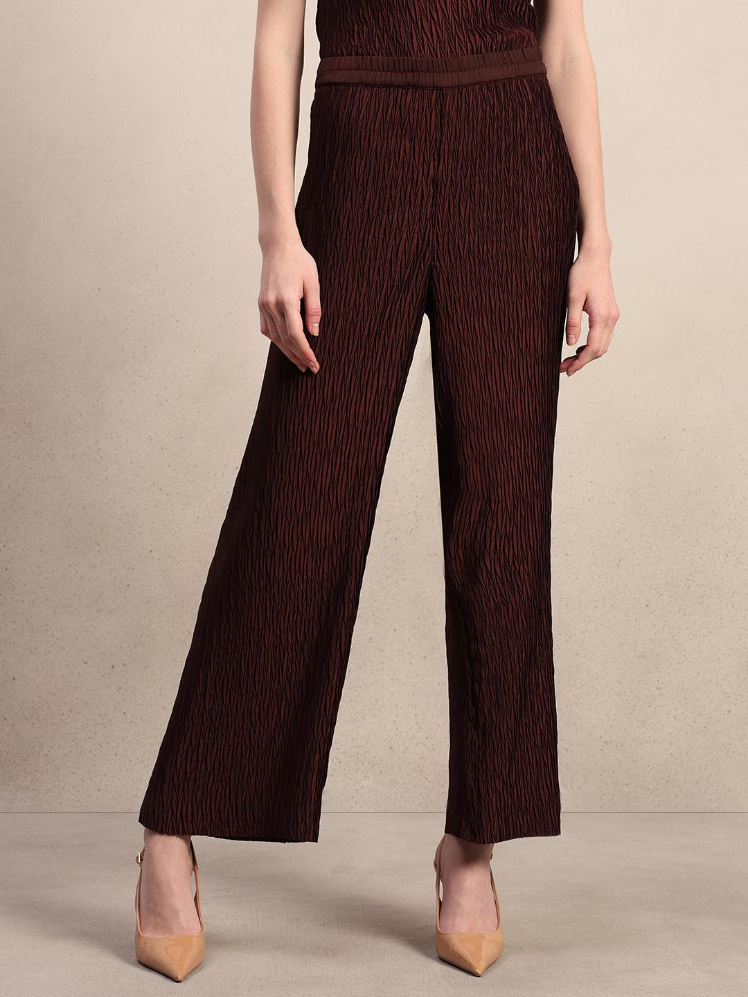 Maroon Textured Ankle Length Pants