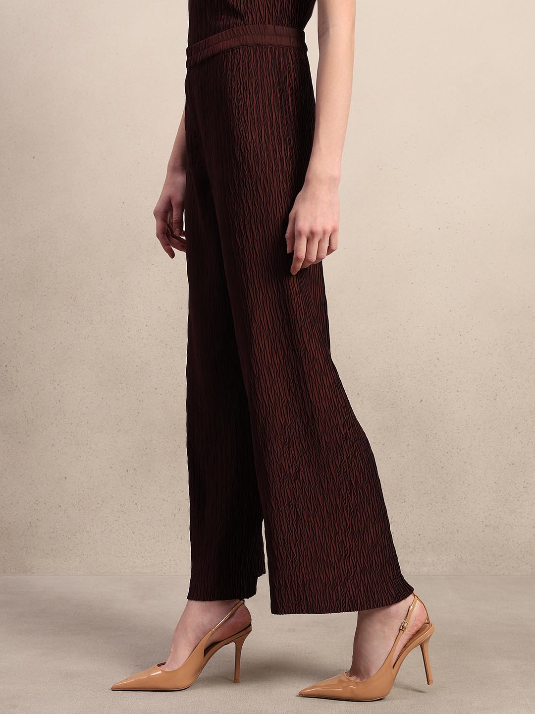 Maroon Textured Ankle Length Pants